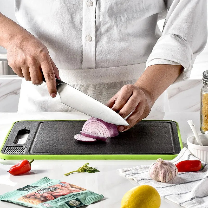 4-in-1 Cutting Board with Thawing Tray & Built-In Knife Sharpener