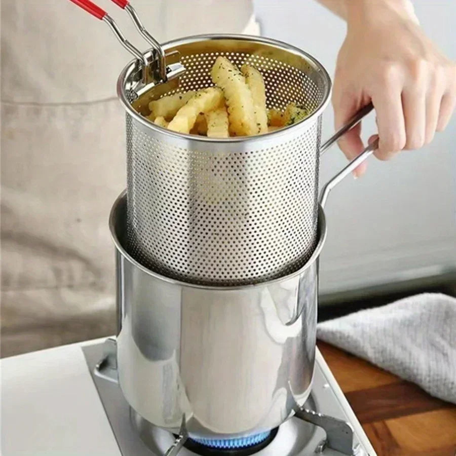 1200ML Deep Fryer Pot with Strainer – Crispy Results, Minimal Mess