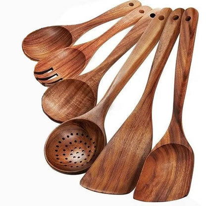 6-Piece Wooden Kitchen Utensils Set – Cook Better, Protect Your Pans