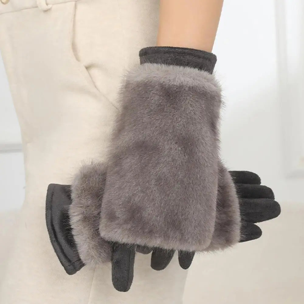 Suede Rabbit Fur Winter Gloves – Warm, Stylish & Touchscreen Ready