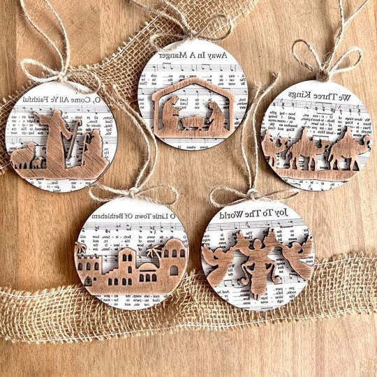 Nativity Music Sheet Ornament Set – Carols, Faith & Christmas Beauty
