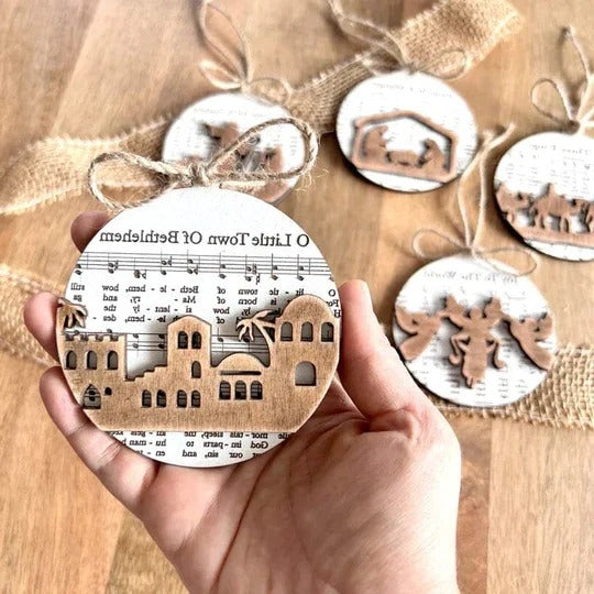 Nativity Music Sheet Ornament Set – Carols, Faith & Christmas Beauty