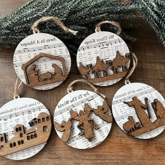 Nativity Music Sheet Ornament Set – Carols, Faith & Christmas Beauty