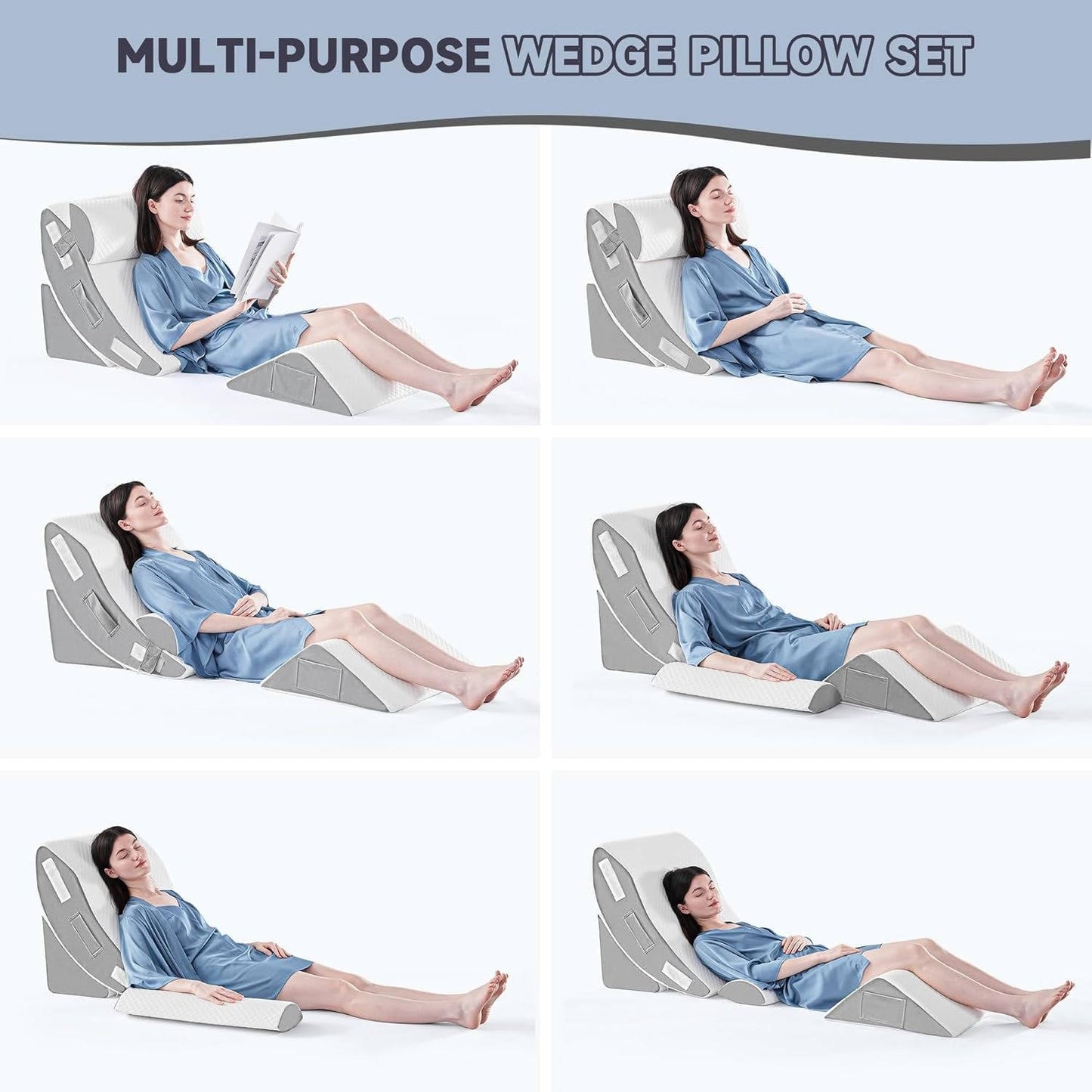 4-Piece Bed Wedge Pillow Set – Elevated Comfort for a Better Night's Sleep