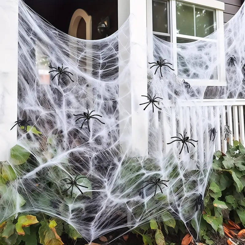 200 Sq Ft Halloween Spider Web Decorations – Spookiest House on the Block