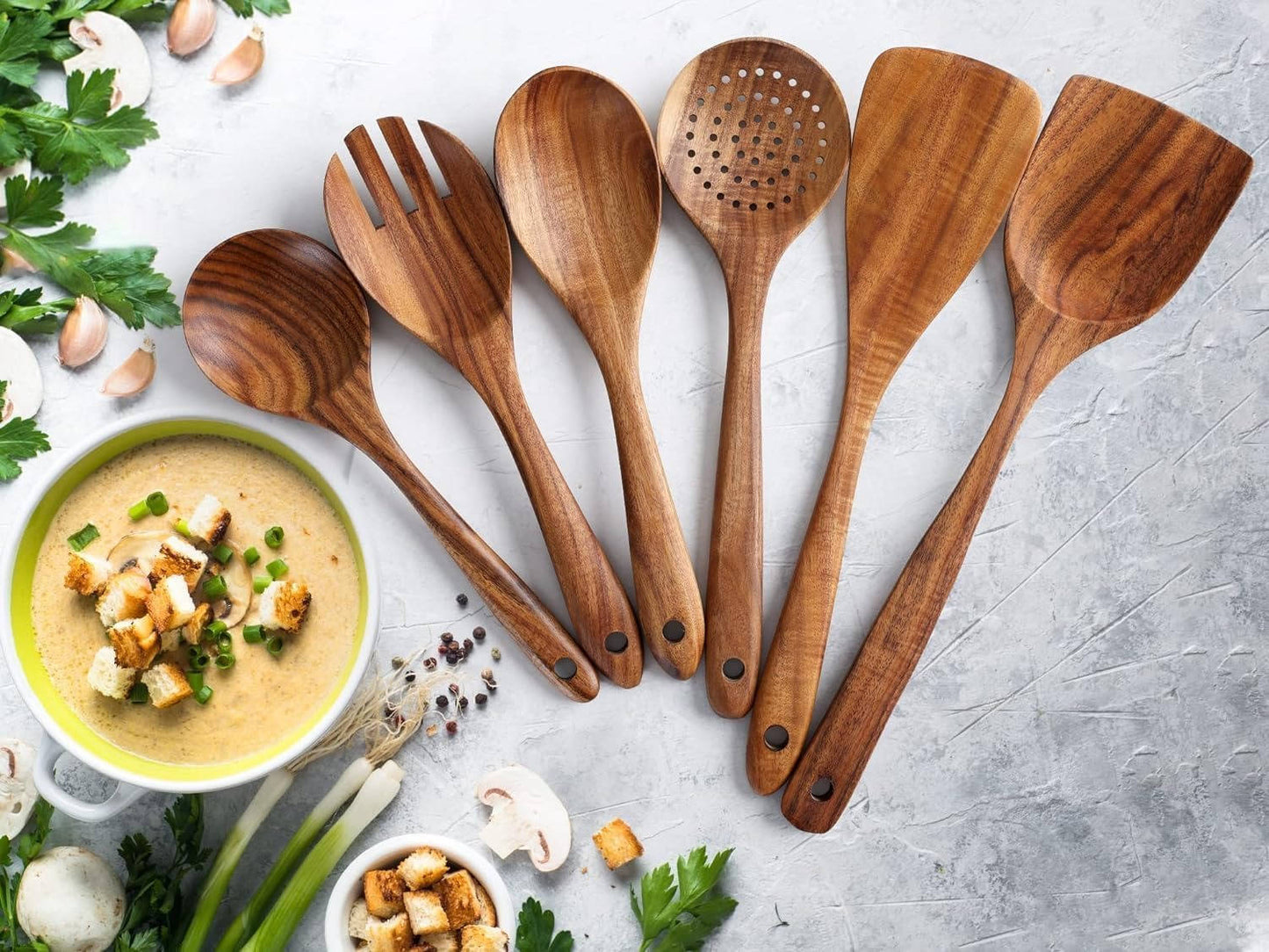 6-Piece Wooden Kitchen Utensils Set – Cook Better, Protect Your Pans