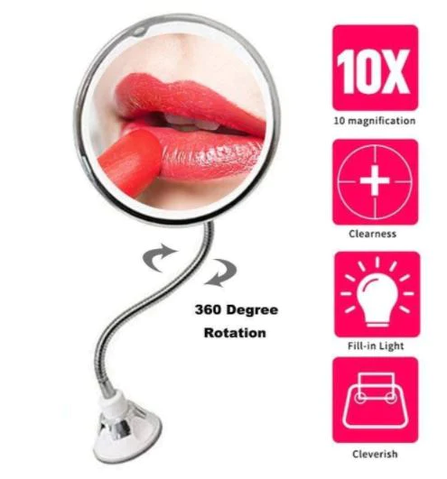 10X Magnifying LED Gooseneck Mirror – Flawless Detail, Every Angle