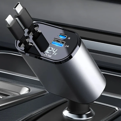 4-in-1 Retractable Car Charger – Charge Everything, Tangle-Free