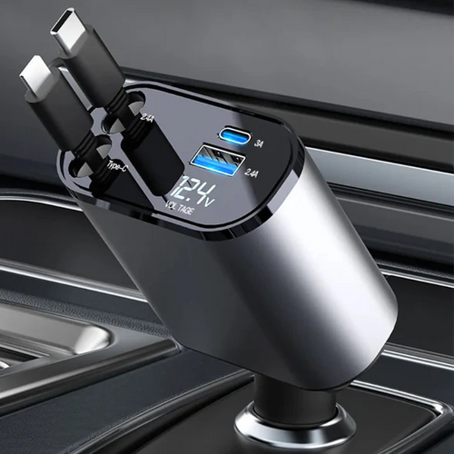 4-in-1 Retractable Car Charger – Charge Everything, Tangle-Free
