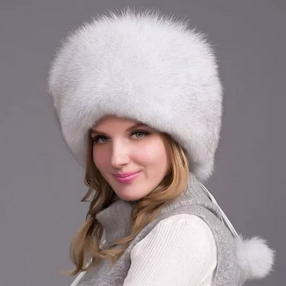 Natural Fox Fur Hat with Earmuffs – Luxury Winter Warmth