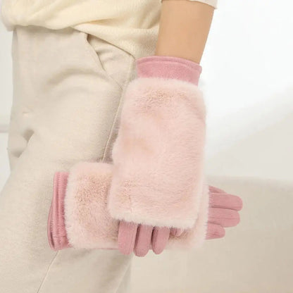 Suede Rabbit Fur Winter Gloves – Warm, Stylish & Touchscreen Ready