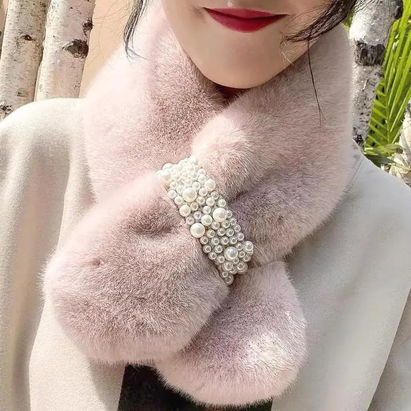 Faux Fur Pearl Winter Scarf – Luxurious Warmth, Effortless Elegance
