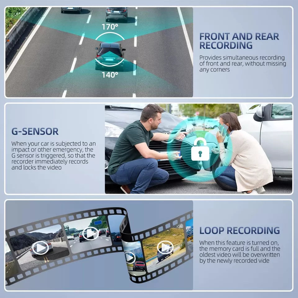 4" Touch Screen Front & Rear Dash Cam – See Every Angle, Stay Protected