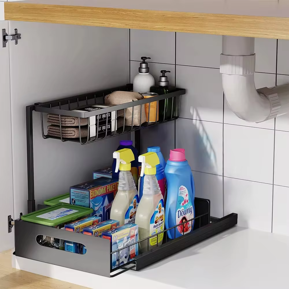 2-Tier Slide-Out Under Sink Organizer – End the Cabinet Chaos