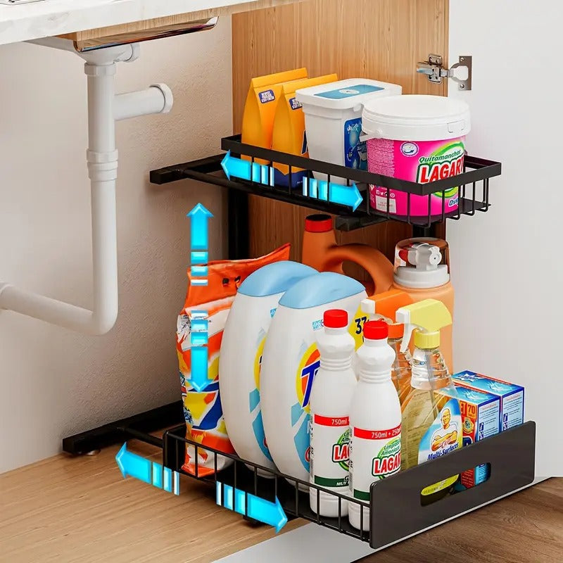 2-Tier Slide-Out Under Sink Organizer – End the Cabinet Chaos