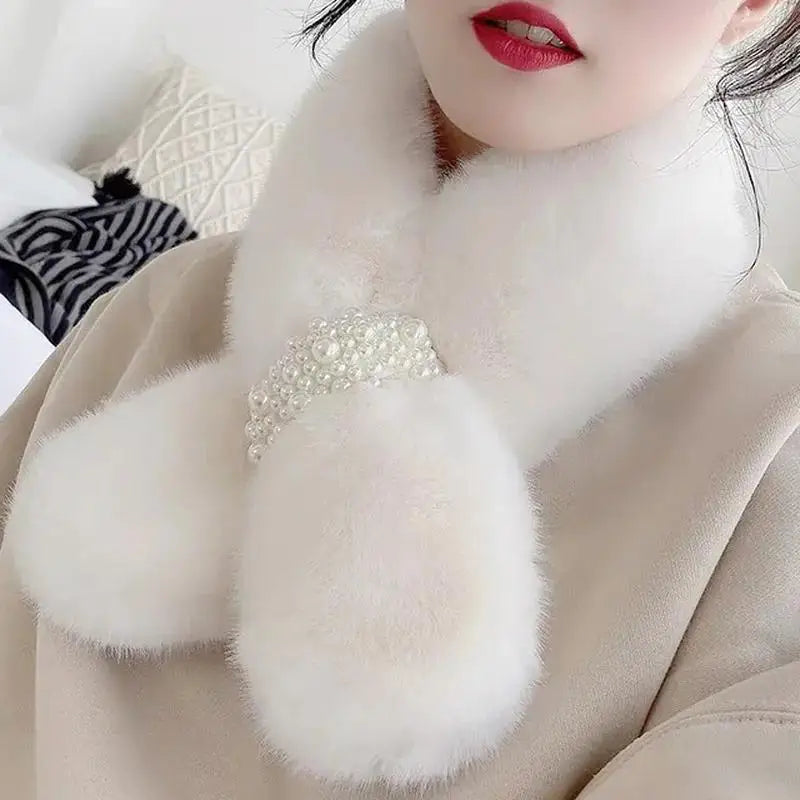 Faux Fur Pearl Winter Scarf – Luxurious Warmth, Effortless Elegance