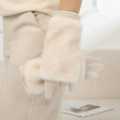 Suede Rabbit Fur Winter Gloves – Warm, Stylish & Touchscreen Ready